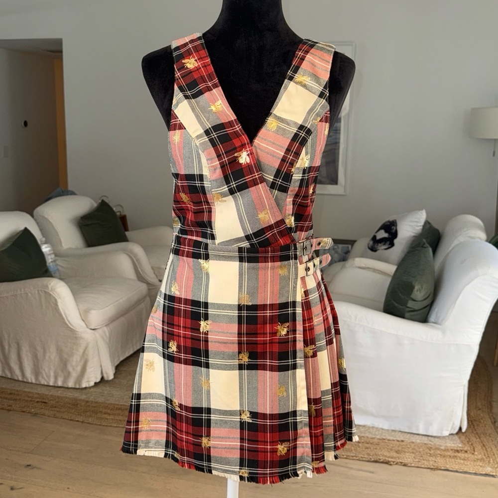 *SOLD* NWT Urban Outfitters Chandler Red Plaid Jumper Dress w/ Gold Metallic